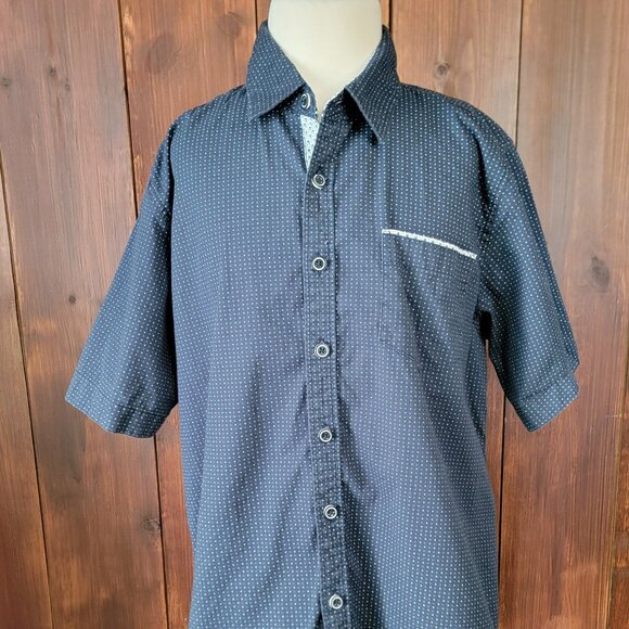 Craft + Flow Boys 14/16 Navy White Dot Short Sleeve Button-Up Shirt Large Cotton - Picture 2 of 9